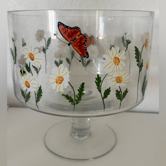 Other - Floral Glass Bowl with Butterfly Design